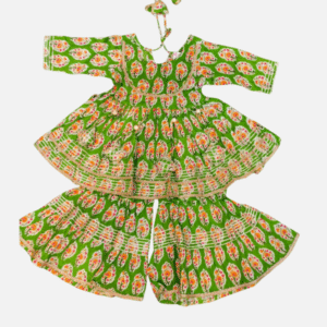 Green Floral Sharara Set with Matching Hairband