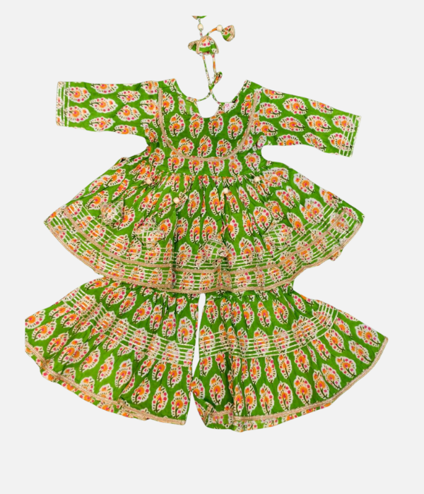 Green Floral Sharara Set with Matching Hairband