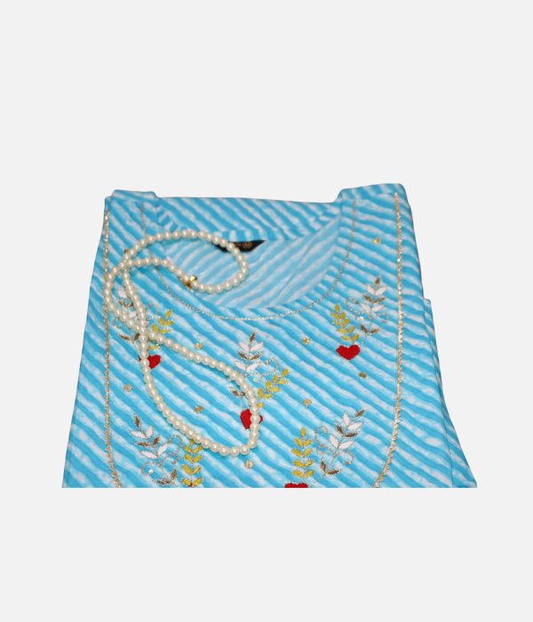 Leheriya Sky Blue hand work Kurta