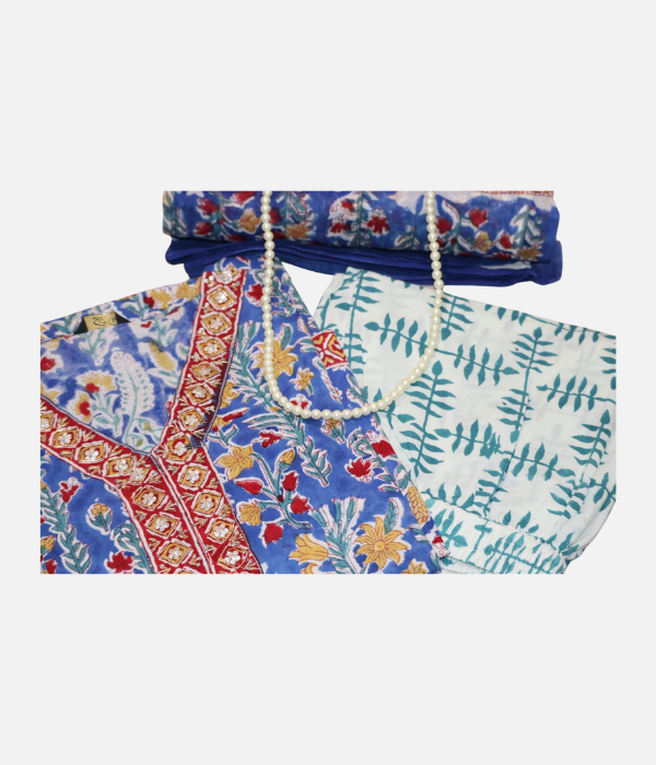 Royal Blue 3PC Cotton Suit Set - Image 2