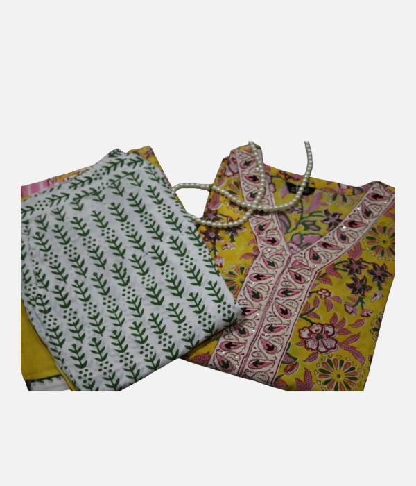 Mustard 3PC Cotton Suit Set - Image 2