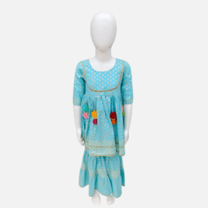 Foil Print Sky Blue Sharara Set