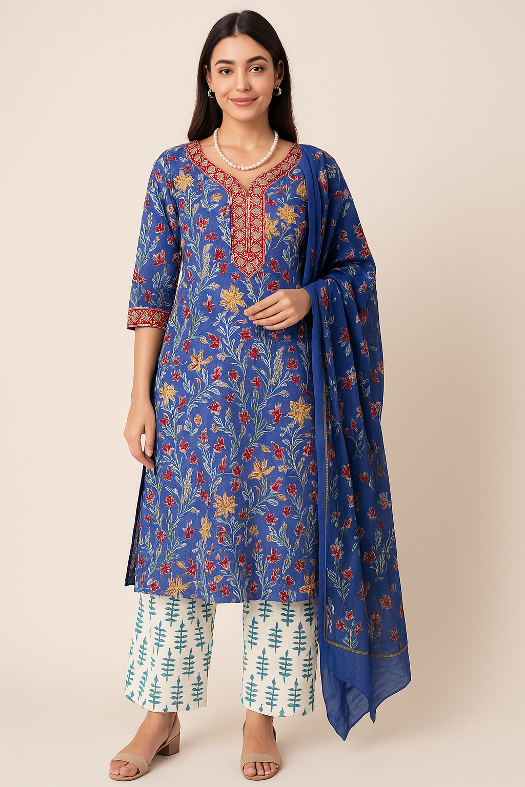 Royal Blue 3PC Cotton Suit Set