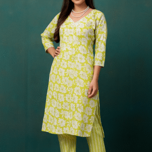Lime Garden Floral Kurta Pant Set