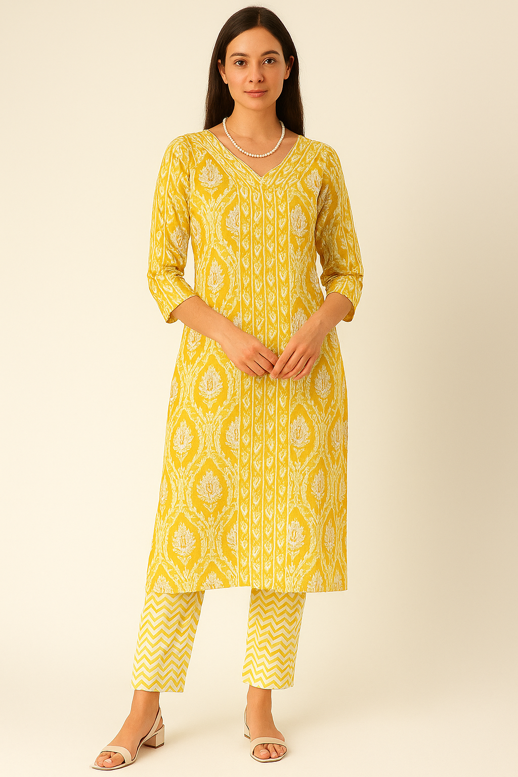 Yellow Straight Kurta Pant set
