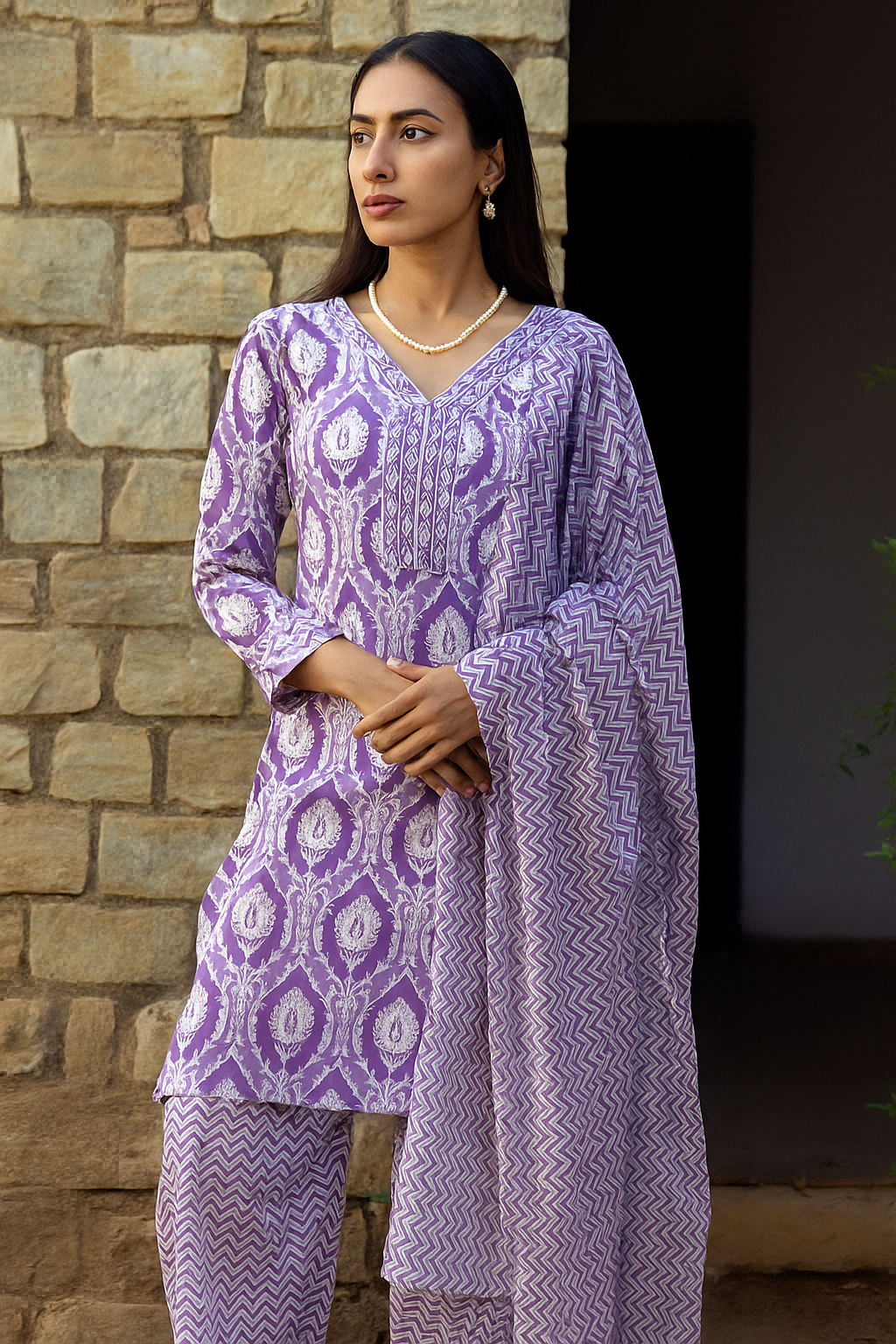 Lavender Straight Kurta Pant Set