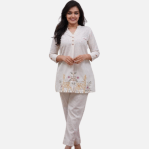 Elegant Cream Embroidered Kurti Set