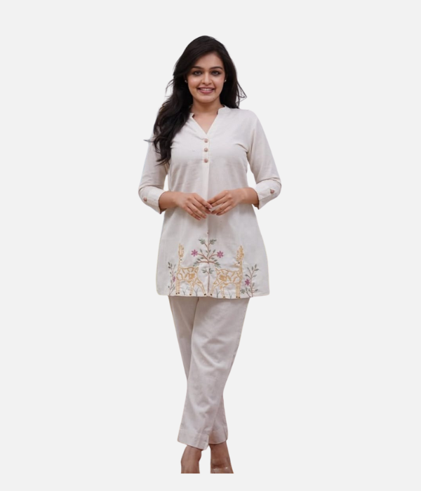 Elegant Cream Embroidered Kurti Set