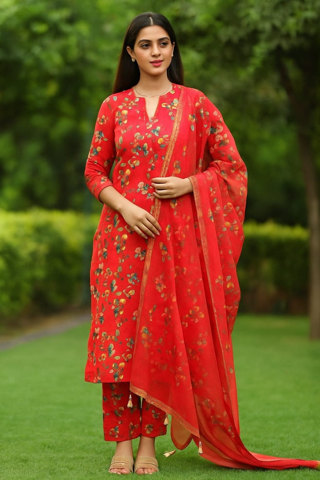 Red Muslin 3PC Set - Image 2